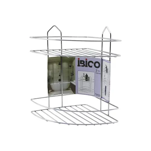 İBİCO K13-018 ( 2 KATLI & ÜÇGEN ) ( KROM ) ( METAL ) BANYO KÖŞELİK & DUŞKABİN RAF*12