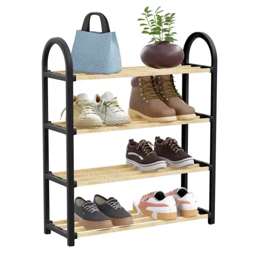 İBİCO K13-600 (4 KATLI) AHŞAP AYAKKABILIK (8 AYAKKABILIK) (64X50X18CM) (ÇOK AMAÇLI RAF) (PORTATİF & VİDASIZ KOLAY MONTAJ)*12