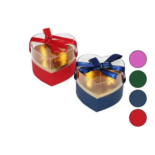 IVORY IVO-HED-314 ( ŞEFFAF--MİKA KRİSTAL KAPAK ) ( KALPLİ ) HEDİYE KUTUSU ( RENKLİ KARTON TABAN & KURDELALI )*4X24