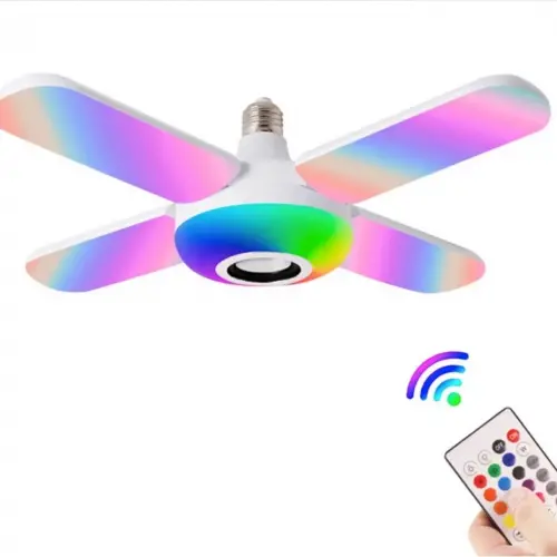 Lamba 4 Kanatlı E27 Duya Takılan Kumandalı Katlanabilir Led Müzik Lamba Işığı Avize Bluetooth Hoparlör