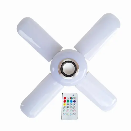 Lamba 4 Kanatlı E27 Duya Takılan Kumandalı Katlanabilir Led Müzik Lamba Işığı Avize Bluetooth Hoparlör