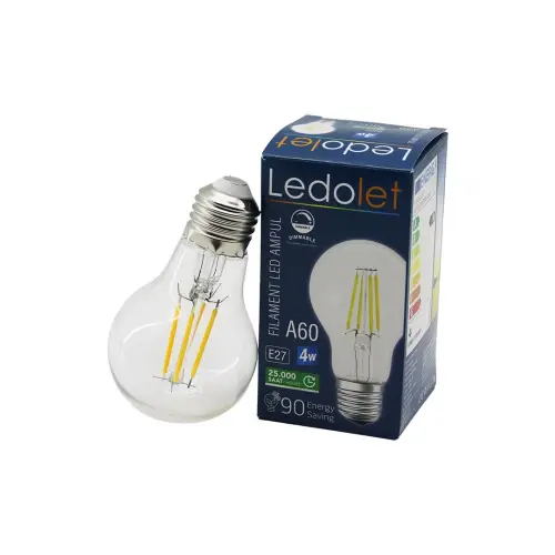 LEDOLET A-60 ( 4W & E27 ) FLAMENT LED RUSTİK AMPUL ( 400LUMEN & 2200K ) (KIRILMAZ GÖVDE)*80