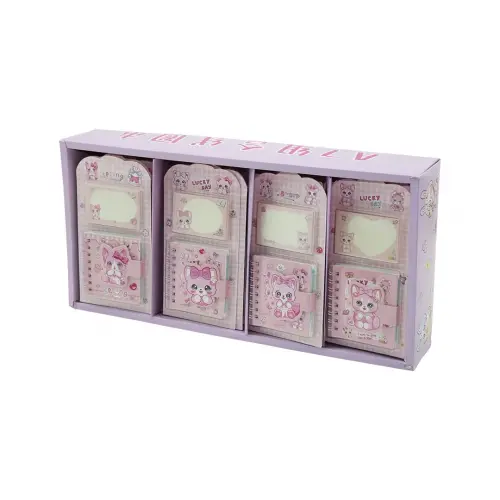 LUCK DAY SPRİNG SWEET 661-1 (2PCS) (TELLİ NOT DEFTERİ=60YAPRAK=6.5X7.5CM & YAPIŞKANLI=40 YAPRAK=4.4X7CM) (KEDİLİ CIRTLI KAPAK )*24X16