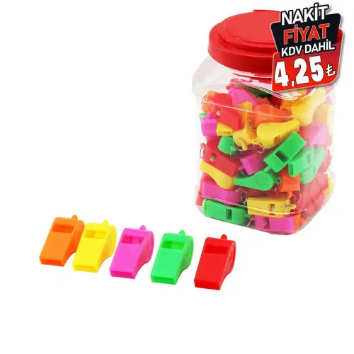 MARLA-600-R ( RENKLİ PLASTİK )DEPREM DÜDÜK ( PLS.KAVANOZ AMBALAJ )*100X40