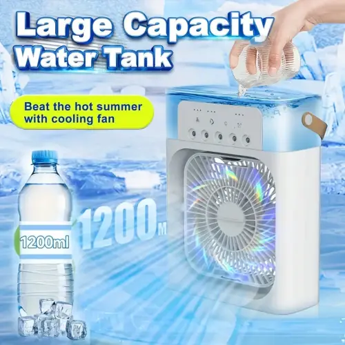 Masaüstü Mini Su Ve Buz Hazneli Buhar Püskürtmeli 3in1 Vantilatör Fan