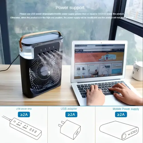 Masaüstü Mini Su Ve Buz Hazneli Buhar Püskürtmeli 3in1 Vantilatör Fan