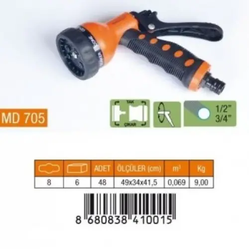 MEDALYAN MD-705 ( 7 FONKSİYONLU ) OTOMATİK TABANCA TETİKLİ ( SİS & YAĞMURLAMA & TAZYİKLİ )*8X6