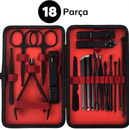 Mujgan 18 Parça Manikür Pedikür Set Kutusu Çelik Deri Çantalı Bakım Seti