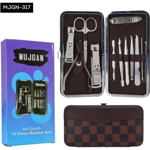 Mujgan Tırnak Makası Tırnak Bakım Seti Deri Çantalı 12 Parça Set