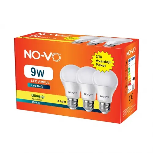Novo 3’lü Led Ampul 9W Beyaz Işık E27