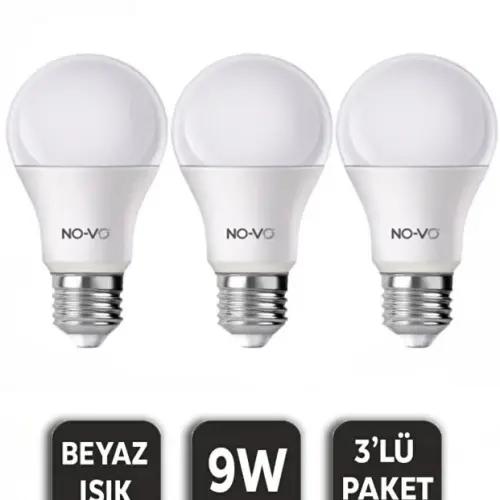 Novo 3’lü Led Ampul 9W Beyaz Işık E27