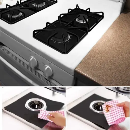 Ocak Koruyucu Folyo Yanmaz Yapışmaz 4lü Set SiYAH