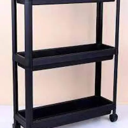 OMAŞ SLİM TEKERLİ OM-0060 OM-3010 ( 3 ( DERİN ) RAFLI & SİYAH ) ÇOK AMAÇLI RAF ÜNİTESİ*6