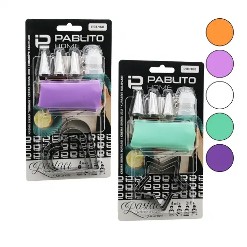 PABLİTO HOME PBT-168 (8PCS) (PASTA SÜSLEME DEKORASYON SETİ=KREMA TORBASI & METAL UÇ) & (KURABİYE KALIP=KALP-YILDIZ)*240