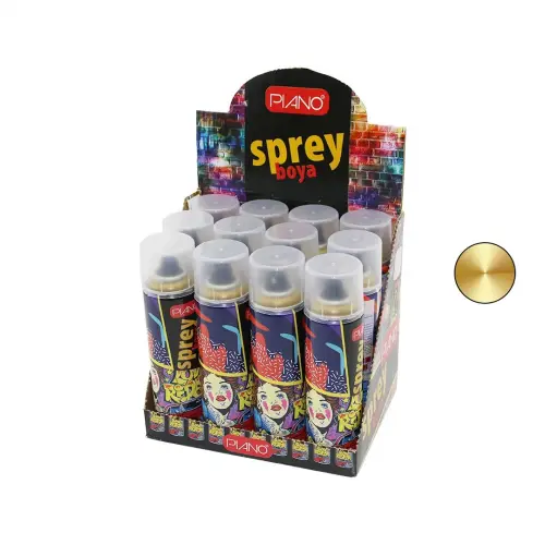 PIANO ( ALTIN ) SPREY BOYA ( 200ML ) ( TAŞIT & İŞ MAKİNELERİ & BEYAZ EŞYA & METAL & AHŞAP YÜZEYLERE UYGUN )*12X4