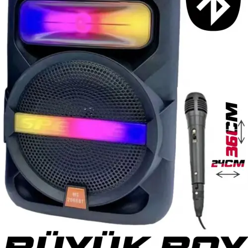 Platoon PL-4361 BT USB SD AUX 8 İNÇ Mikrofonlu Anfi Yüksek SES Taşınabilir RGB Işıklı Hoparlör