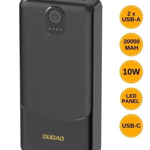 Powerbank Dudao K10Pro 2.4A 20000mAh 2 x USB-A - Siyah