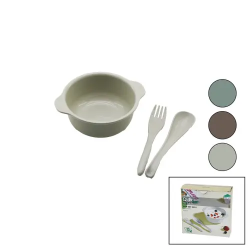 QLUX BSF-00980 BLW SET NO-2 BEBEK BESLENME SETİ ( 3PCS=1-MAMA KABI + 1-KAŞIK + 1-ÇATAL ) ( 400ML ) ( RENKLİ PLASTİK )*10=K