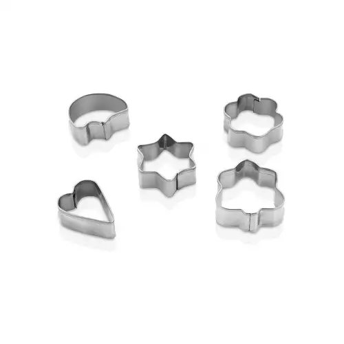 QLUX L-00156 ( 5PCS ) ( METAL ) KURABİYE KALIP ( KALP & YILDIZ & PAPATYA & AĞAÇ )*36