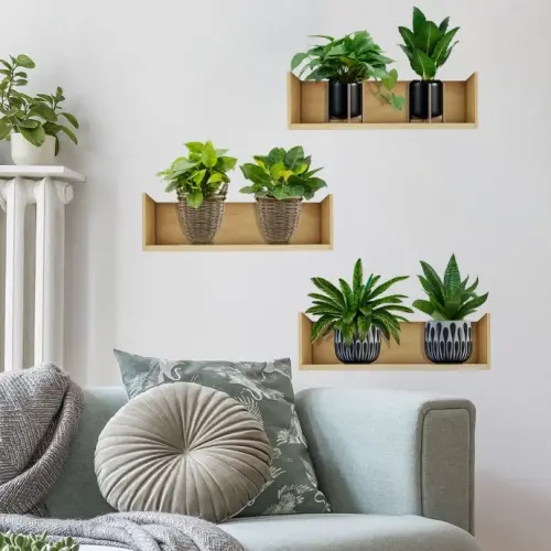 Raflı Bitki Tasarımlı Yapışkanlı Sticker 20*30 cm 3lü Set MC-663