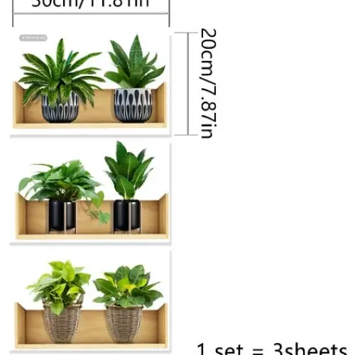 Raflı Bitki Tasarımlı Yapışkanlı Sticker 20*30 cm 3lü Set MC-663