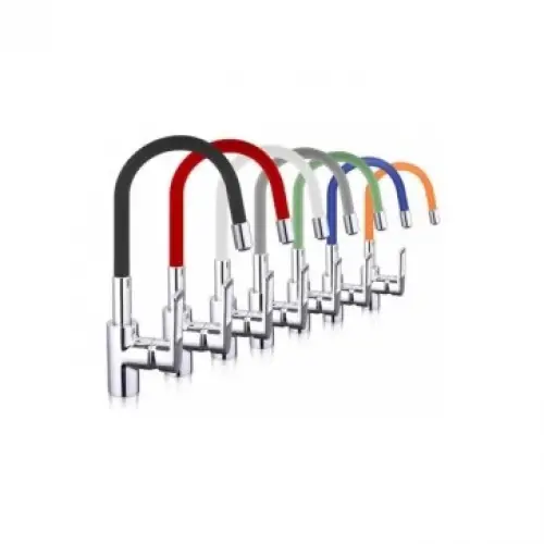 REAL KING DT-078B ( DÜZ BAŞLI KROM ) ( RENKLİ SİLİKON KAPLAMA YAYLI BORULU ) KUBAR & MUTFAK BATARYA UCU (KUĞUBAR)*60