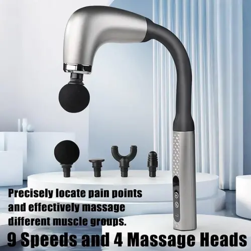 Rocuma Masaj Çekici, 9 Hızlı Derin Doku Perküsyonu, 4 Başlıklı Uzun Saplı Boyun ve Sırt Masaj Aleti