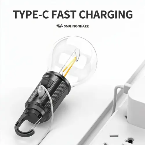 Rustik Taşınabilir Şarjlı Tasarruflu Ampul 10W Led Lamba Type-c Şarj Askılı Asma Aydınlatma