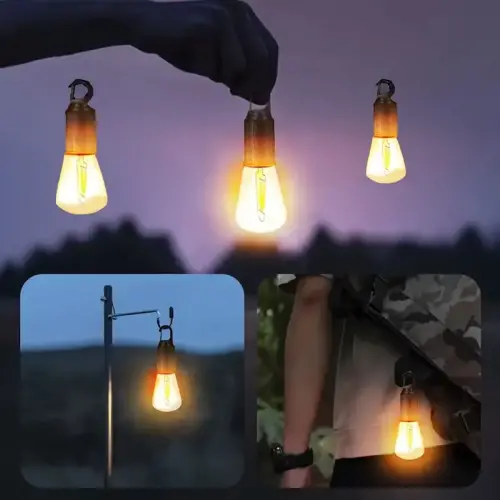 Rustik Taşınabilir Şarjlı Tasarruflu Ampul 10W Led Lamba Type-c Şarj Askılı Asma Aydınlatma T020