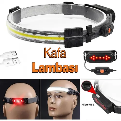 Şarjlı Kafa Lambası Bisiklet Reflektörü Ledli Kamp Kafa Feneri El Feneri 3 Modlu