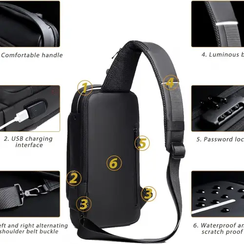 Şifreli Kilitli USB Girişli Göğüs Omuz Çantası Body Bag
