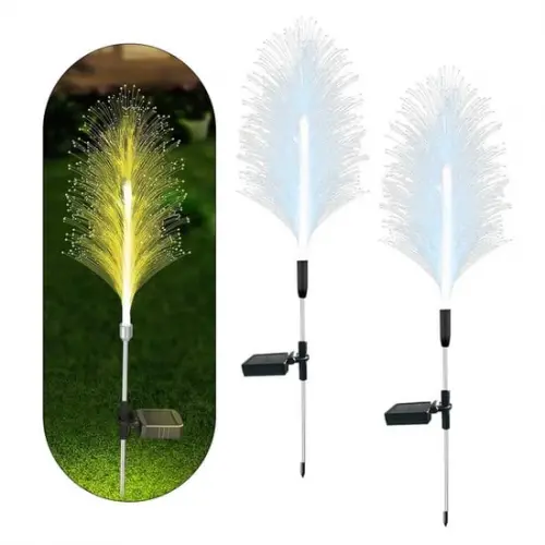 Solar Bahçe Işıkları Açık Hava Dekoratif, 7 Renk Değiştiren Fiber Optik Işıklar, 2 Paket Güneş Enerjili Işıklar