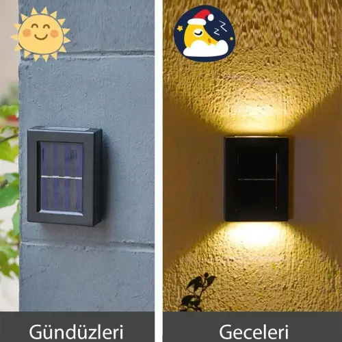 Solar Çift Taraflı Duvar Lambası Güneş Enerjili Aydınlatma Dekorasyon Aplik Işık 2 Li