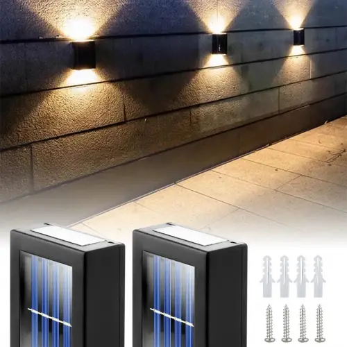 Solar Çift Taraflı Duvar Lambası Güneş Enerjili Aydınlatma Dekorasyon Aplik Işık 2 Li