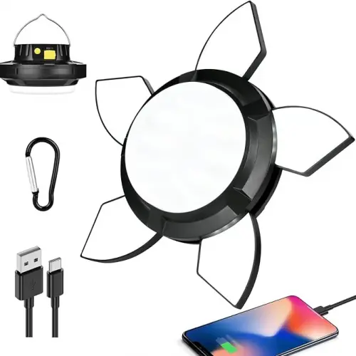 Solar Panelli Telefon Şarj Özellikli Çok Fonksiyonlu Kamp Lambası Aydınlatma