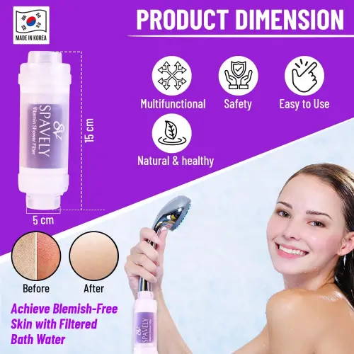 Spavely Vitamin C Duş Filtresi Her türlü cilt tipini ve özellikle kuru ciltleri nemlendirmek için, Kore Güzellik ürünü (Tatlı Mandalina)