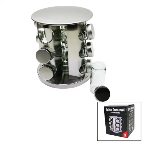 SPİCE CAROUSEL YAKUT-10872 ( 12PCS ) ( METAL DÖNER STANDLI ) ( CAM ) ( METAL KAPAK ) TUZLUK & BAHARATLIK*9