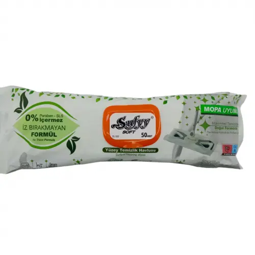 SUFYY SOFT ( MOP HAVLUSU & YÜZEY ) ( 50PCS ) EKSTRA KALIN & BÜYÜK ISLAK MENDİL*10=K