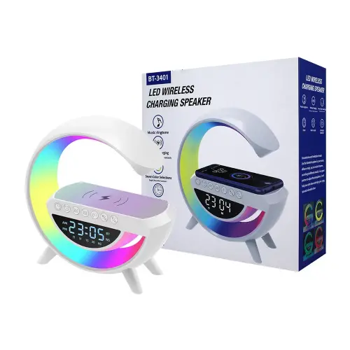 Telefon Kablosuz Hızlı Şarj Aleti Masa Lambası Bluetooth Hoparlör Speaker Gece Lambası LED G Lamba Beyaz