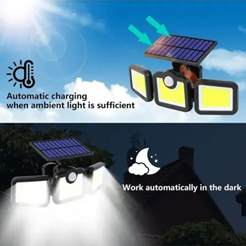 Volemi Üçlü Solar Led Projektör – Beyaz Işık – Sensörlü Dış Mekân Aydınlatma