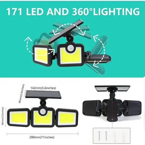 Volemi Üçlü Solar Led Projektör – Beyaz Işık – Sensörlü Dış Mekân Aydınlatma