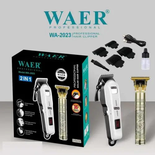 Waer WA-2023 Profesyonel Saç Sakal Kesme Tıraş Makinesi Set 2in1