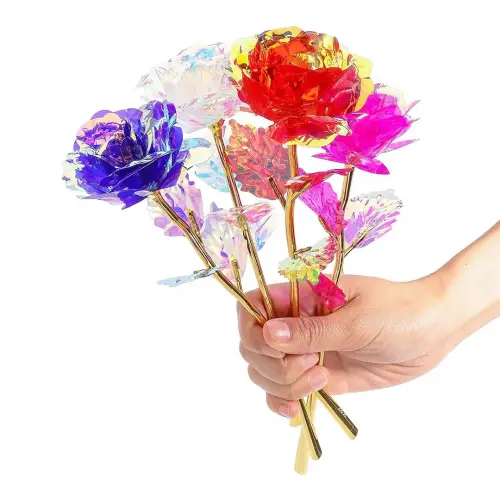 WİSEM T-0842 SONSUZLUK GÜLÜ (RENKLİ PVC YAPRAK & PLS.DAL) (IŞIK YANSIMASI İLE İPEKSİ VE PARLAK GÖRÜNÜM)(23X8CM)*50X12