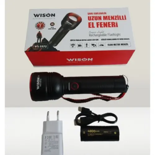 WISON WS-5572 20W Uzun Menzilli Şarjlı Metal El Feneri