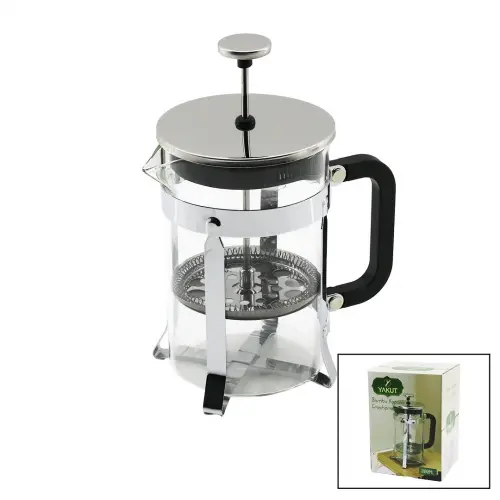 YAKUT-9589 FRECHPRESS ( 800ML ) ( CAM ) BİTKİ SÜZGEÇİ (METAL KAFES & PLASTİK SAPLI) (METAL KAPLAMALI PLS.KAPAK)*24