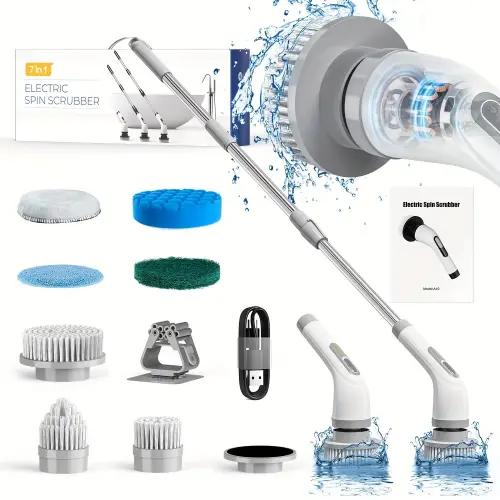 Yeni Nesil 7 Temizleme Başlıklı Dijital - Banyo-Mutfak-Araç Temizlik Fırçası Seti