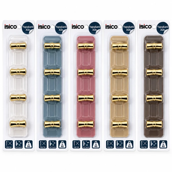 Egonex İbico İ17-013 ( 5 Kollu= Gold & ( T= Ꟶ ) Yapışkanlı Pls. Askı ( Mika Kristal Şeffaf Renkli Taban ) ( 5kg.taşıma )*12x10