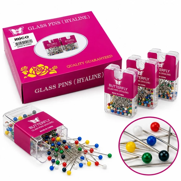 Egonex İbico İ20-001 Glass Pıns (hyalıne) Butterfly (100pcs ±5) (renkli Toplu) Başörtü İğnesi (şeffaf Plastik Askılıklı Kutulu)*12x40