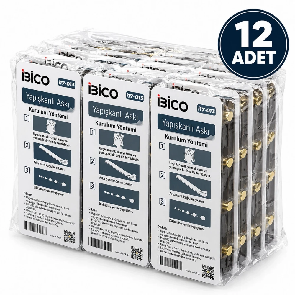 Egonex İbico İ17-013 ( 5 Kollu= Gold & ( T= Ꟶ ) Yapışkanlı Pls. Askı ( Mika Kristal Şeffaf Renkli Taban ) ( 5kg.taşıma )*12x10