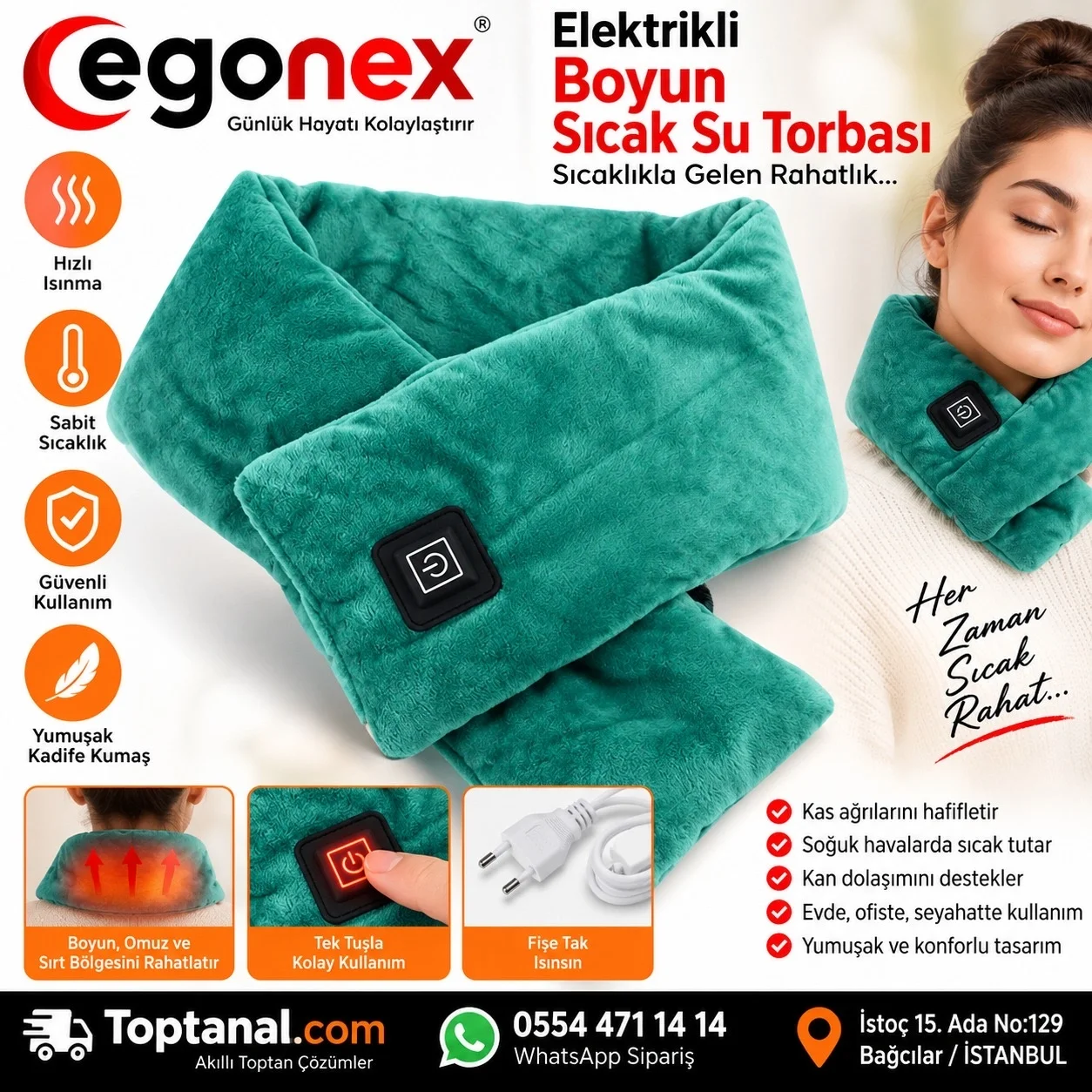 Egonex elektrikli boyun sıcak su torbası